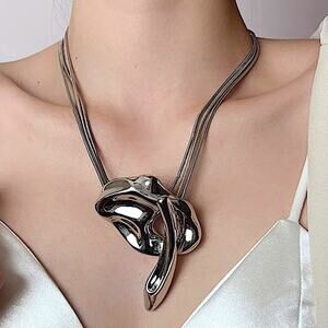 Silver Geometric Handmade Creative Design Necklace Party Event
